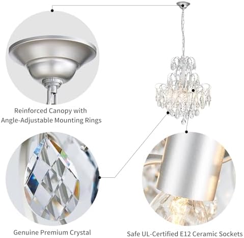 WUZUPS 5-Light Crystal Candle Chandelier Pendant Ceiling Modern Lighting Fixture for Bedroom Hallway Bar Kitchen Bathroom, H 22.8" W19.7, E12 Base, Silver - Image 3