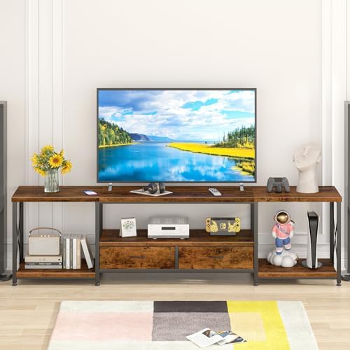 GYIIYUO TV Stand with Fabric Drawers for 80 85 Inches TV - Entertainment Center and Industrial TV Console Table with Open Storage Shelves for Living Room, Bedroom- 79.1" Rustic Brown - Image 6
