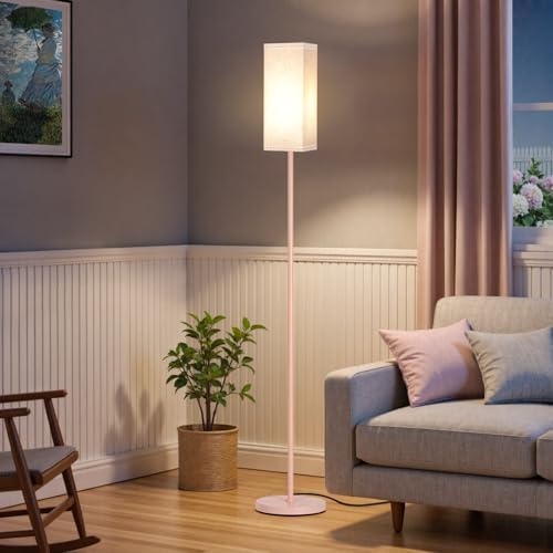 64.6" Floor Lamp, Pole Lamp with Foot Switch, Modern Standing Lamp Shade, Minimalist Freestanding Lamp (Bulb Not Included), for Living Room, Bedroom Office ETL Listed,Pink and Beige PE07LD05 by GOEBLESON