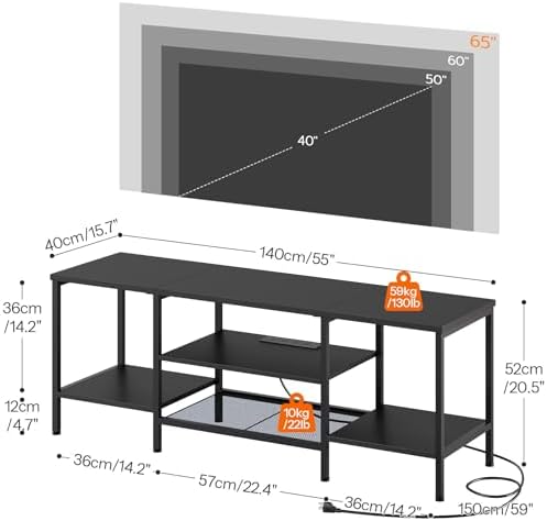 HOOBRO TV Stand with Power Outlets to 65 Inches, TV Console Table with Open Storage Shelves, Industrial Media Entertainment Center for Living Room Bedroom, Black BB40DS01 - Image 3