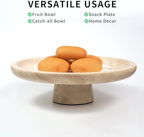 Marble Fruit Bowl for Kitchen - 11.8" Travertine Decorative Stone Pedestal Bowls for Home Decor, Footed Fruits Holder For Dining Table Counter Organization - Image 5
