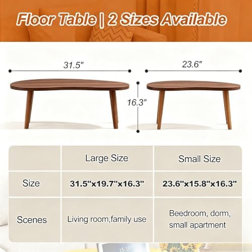 Coffee Table Low Table with Solid Wood Legs, 31.5x19.7" Large Coffee Table Side Table, Floor Table Desk for Sitting on The Floor, Living Room Furniture for Office Apartment Home, Mango Walnut - Image 2