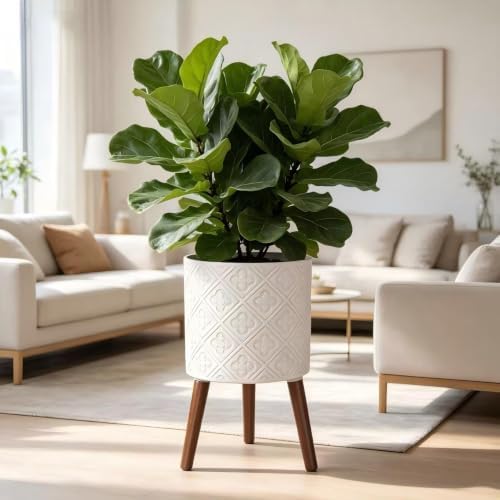 12 Inch Planter with Stand, Planter for Indoor Plants, Modern Large Flower Planter Pot with Drainage Holes for Outdoor,Matte White - Image 6