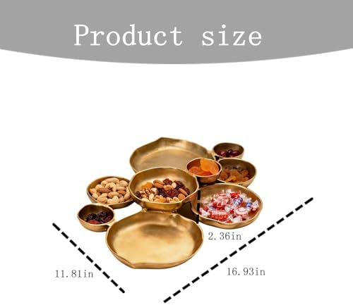 Cluster of 9 Round Serving Bowls, 9-Piece on 22-Inch Gold Tray, for Snacks Dips Appetizers at Parties Weddings Entertaining, Decorative Multi-Bowl Platter, Gold - Image 7