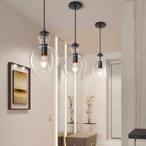 Black Clear Glass Pendant Lighting for Kitchen Island Entryway 7 Inch - Image 6