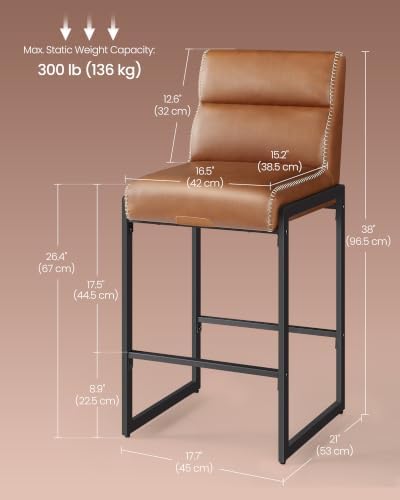 VASAGLE Bar Stools Set of 4, Counter Height Chairs with Backs, 26.4-Inch - Image 2