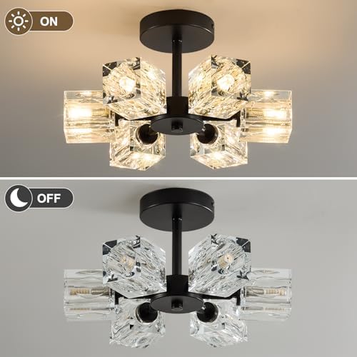 K9 Crystal Semi Flush Ceiling: Modern Black Sputnik Small Closet Chandelier - Image 5