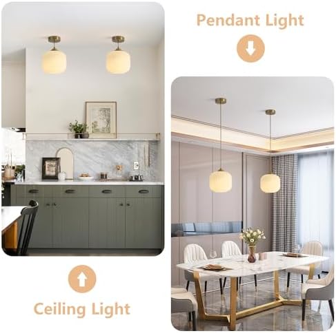 KCO Lighting 2 Pack Brushed Brass 7.9” White Ribbed Glass Pendant Lights - Image 3