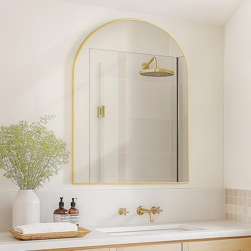 Arched Bathroom Mirror for Wall, 36" x 24" Metal Frame Vanity Mirror, Gold - Image 4
