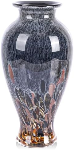 11.8" Tall Glass Vase Beautiful Hand Blown Glass Vase Modern Art Home Decor, Wide Mouth Colorful Vases for Mantle Dining Table Centerpiece, Entryway Living Room Wedding Decoration (Amber) by LINYTHER