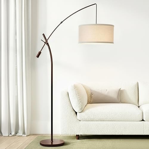 Brightech Grayson LED Floor Lamp, Modern Arc Lamp with Linen Shade for Office & Living Room, Tall, Height Adjustable Industrial Standing Lamp for Bedroom Reading, Over The Sofa - Bronze - Image 2