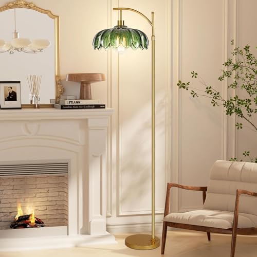 ZECOXOL Gold Floor Lamps for Living Room Vintage Green Floor Lamp with Remote Control & Glass Lampshape,Dimmable Mid Century Modern Standing Lamp Tall Flower Lamp Brass Floor lamp for Bedroom Corner - Image 7