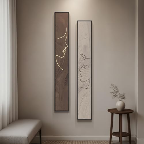 Large Framed Brown Beige Abstract Vertical Wall Art for Hallway, 2 Piece by Cuspin