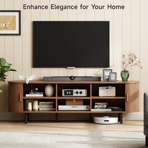 ONBRILL 70.8" TV Stand with Power Outlet & Storage for TVs up to 75” Walnut - Image 3