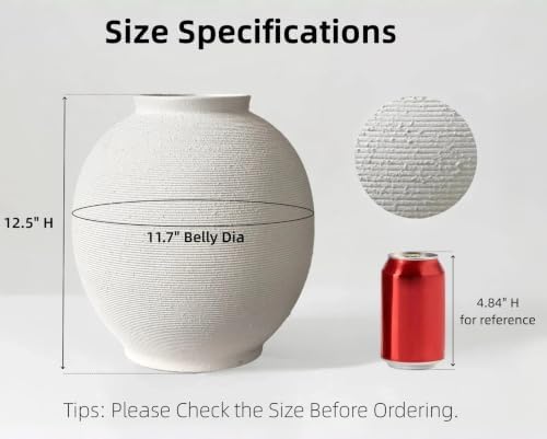 Extra Large White Ceramic Vase, 12.5" H Sandstone White - Image 2