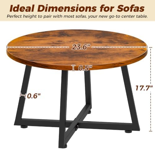 Coffee Table, 23.6" Round Coffee Tables for Living Room, Brown Coffee Table - Image 2