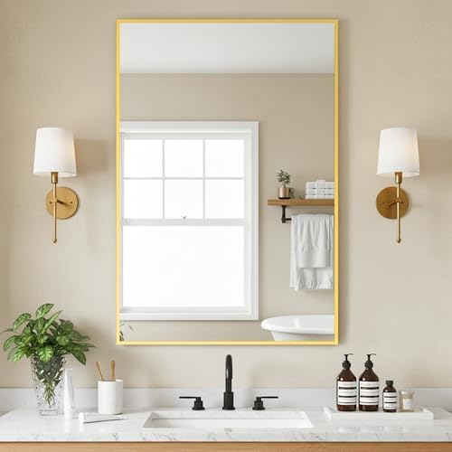 FICTOR Bathroom Vanity Mirror for Over Sink, 24" x 36", Gold by FICTOR