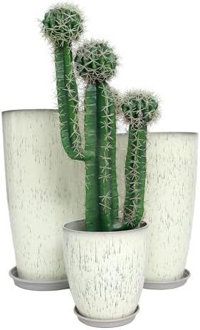 24,21,11 Inch Large Plastic Planters with Drainage Hole and Saucer - Set of 3 Tall Plant Pots Indoor Flower Pot Tall Round Planters Outdoor Large Tall Planter - Image 2