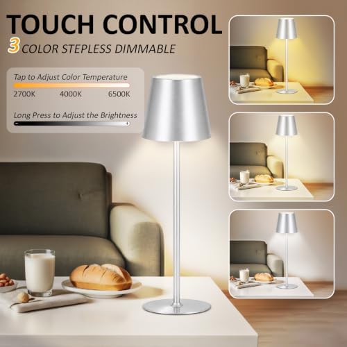 Retisee 12 Pack Cordless Table Lamp Portable Rechargeable Lamp, Silver - Image 3