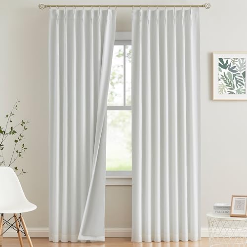 Vision Home White Pinch Pleated Full Blackout Curtains Thermal Insulated Window Curtains 90 inch for Living Room Bedroom Room Darkening Pinch Pleat Drapes with Hooks Back Tab 2 Panel 40" Wx90 L by VisionHome