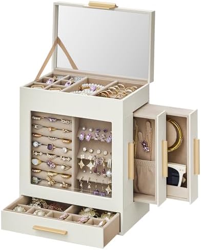 SONGMICS 5-Layer Jewelry Box with Glass Window, 3 Side Drawers by SAJOMA