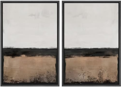 SIGNWIN Framed Canvas Print Wall Art Abstract Landscape Neutral Tones with Horizon Line Illustrations Modern Art Decorative Contemporary for Living Room, Bedroom, Office - 16"" x24 x2 Black by SIGNWIN