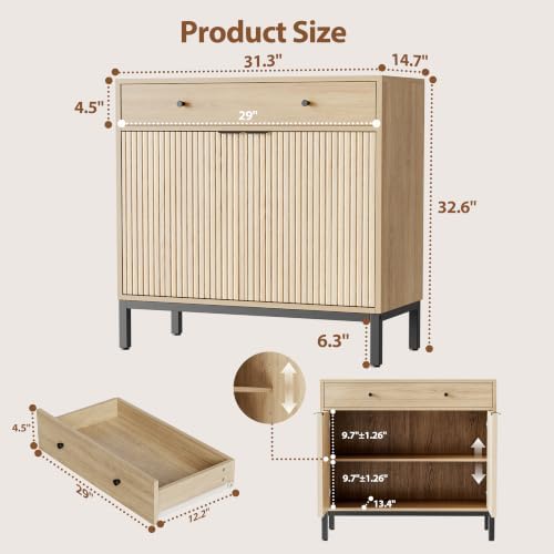 Mericonia Sideboard Buffet Cabinet Storage, Modern Wood Console Fluted Credenza - Image 2