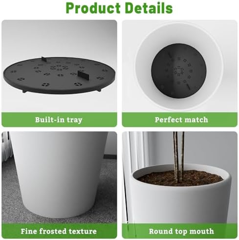 SnugNiture Set of 2 Round Tall Planters 22 Inch, Large Planter for Indoor Outdoor Plants, Modern Flower Pot Containers Large Decorative Tree Planter, White - Image 5