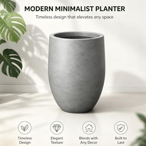 Kante Large Round Bullet Pale Gray Concrete Planter 21.7" Tall, Outdoor - Image 3