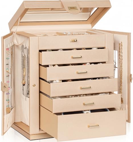 AKOZLIN 6-Tier Jewelry Box Organizer 5 Drawers Storage XXL Champagne by AKOZLIN