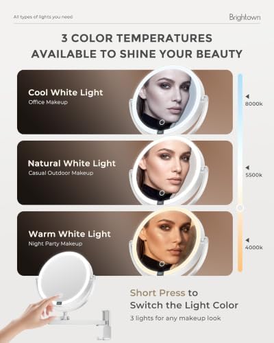 Brightown-Wall-Mounted-Lighted-Makeup-Mirror-Magnifying 1X/10X 8" with LED - Image 4