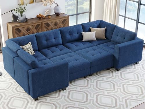 Belffin Modular Sectional Sleeper Sofa with Storage Seat Reversible Modular Couch Bed for Living Room Blue by Belffin