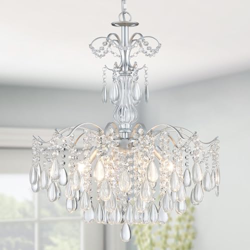 WUZUPS 6-Light Crystal Chandelier Pendant Ceiling Light Modern Lighting Fixture for Bedroom Hallway Bar Kitchen Bathroom, H 25.6" W21.7, E12 Base, Silver by WUZUPSNEWARRIVALCHANDELIERS