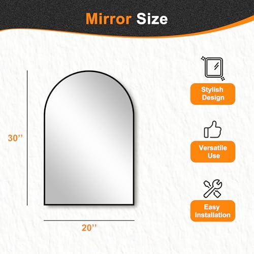 Delma Arched Bathroom Mirror, Black, 20"x30" - Image 5