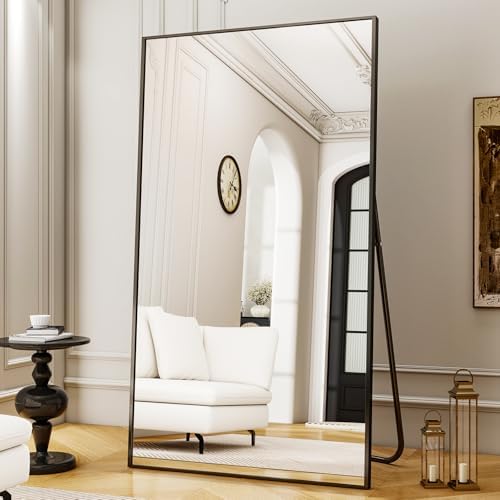 Easly Full Length Mirror with Stand - 38"x77" Full Body Mirror for Floor, Wall Hanging or Leaning - Aluminum Alloy Frame for Living Room, Bedroom, Cloakroom - Black - Image 3