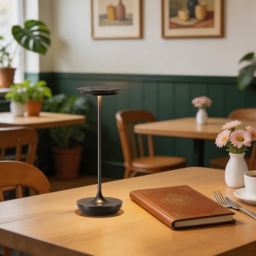LED Rechargeable Cordless Table Lamp Battery Operated Light Set of 2 Black - Image 4