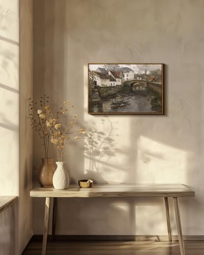 InSimSea Framed Canvas Wall Art Vintage Decor, Riverside Small Town Large Canvas Prints Home Decor, Rustic Farmhouse Hanging Wall Decor for Bedroom Living Room, 20"x30" - Image 2