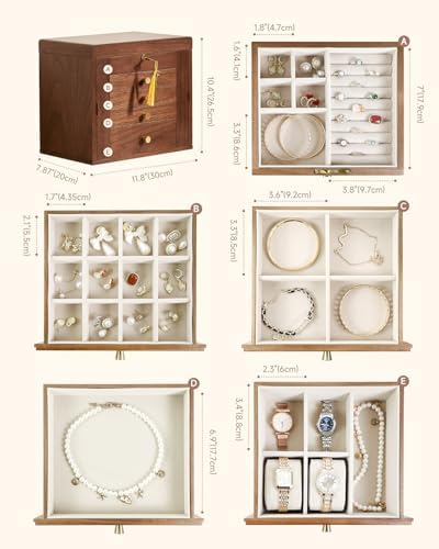 Black Walnut Wooden Jewelry Box for Women, 5 Layer - Image 4