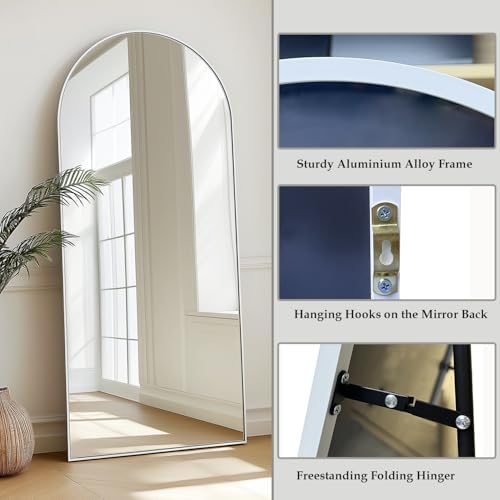 Dewfig Arched Full Length Mirror, 76"x34" Large Floor Mirror, White - Image 6