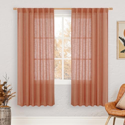 LAMIT Light Filtering Linen Curtains 68 inches Long for Bedroom 2 Panels by LAMIT