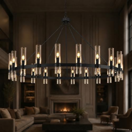 60-Inch Black Wagon Wheel Chandelier for High Ceilings, Modern Farmhouse by VarttyalHomeDecorativeLight