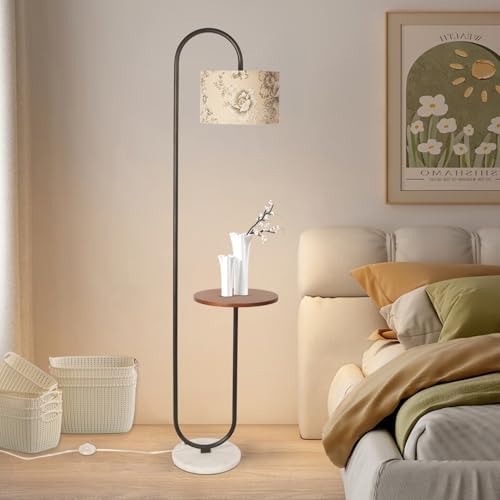 Hsyile Arc Floor Lamp with Hanging Drum Shade for Living Room-Marble Base Modern Tall Stand Up Light with Table, Contemporary Over The Couch Black Lamp Standing Lamps - Image 3