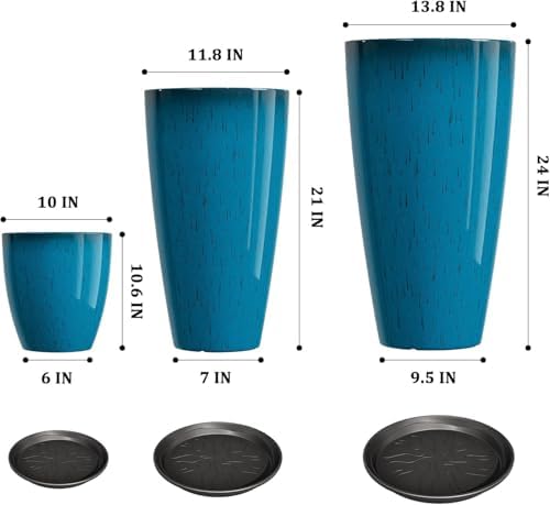 QCQHDU 24,21,11 inch Large Planters with Drainage Hole & Saucer, Set of 3 Plant Pots Tall Planter for Indoor & Outdoor Plants Home Modern Decor - Image 3