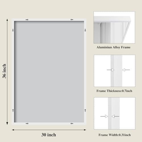 Koonmi White Rectangle Wall Mirror, 30x36 Inch Bathroom Mirror, Aluminum Frame Vanity Mirror for Entryway, Living Room, Bedroom Bathroom, Hangs Horizontally or Vertically - Image 2
