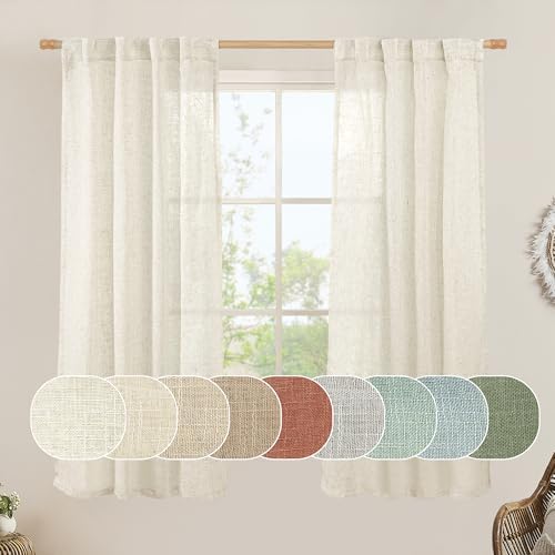 LAMIT Natural Linen Semi Sheer Curtains 63 Inch for Bedroom, 2 Panels by LAMIT