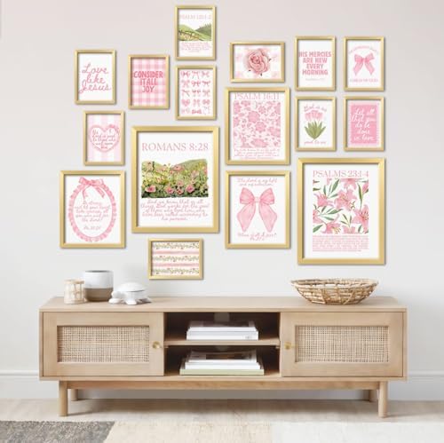 16 PCS Framed Christian Coquette Wall Art Decor, Pink Bow Bible Verses Wall Collage Kit Prints for Bedroom, Gallery Wall Frame Set, Jesus Posters for Living Room Aesthetic, Dorm Artwork for Girls Kids - Image 6