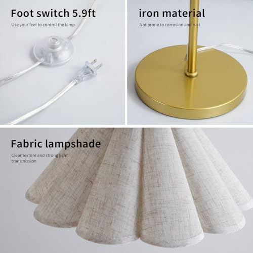 Floor Lamp with Pleated Linen Lampshade, Modern Flower Floor Lamp for Living Room Arc Standing Lamp, Gold Tall Lamp for Bedroom Office Dining Room, E26 Bulb Included - Image 4