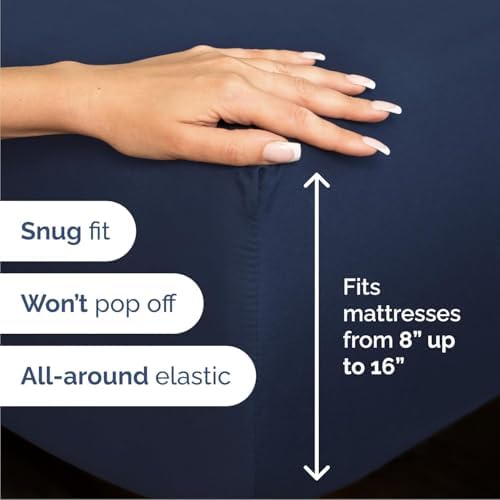 Cal King Size 4 Piece Sheet Set - Breathable & Cooling Sheets - Navy Blue - Image 3