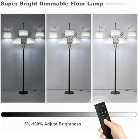 Dimmable Floor Lamp - Arc Floor Lamps for Living Room, 4000LM Super Bright Modern Tall Standing Lamp with Black Shades & Heavy Base, Mid Century Tree Floor Lamp for Bedroom Office - Image 6