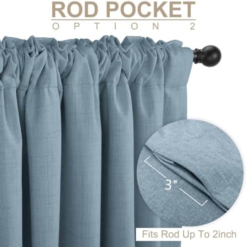 Linen Textured Total Blackout Curtains for Bedroom 72 Inches Long, Blue - Image 4